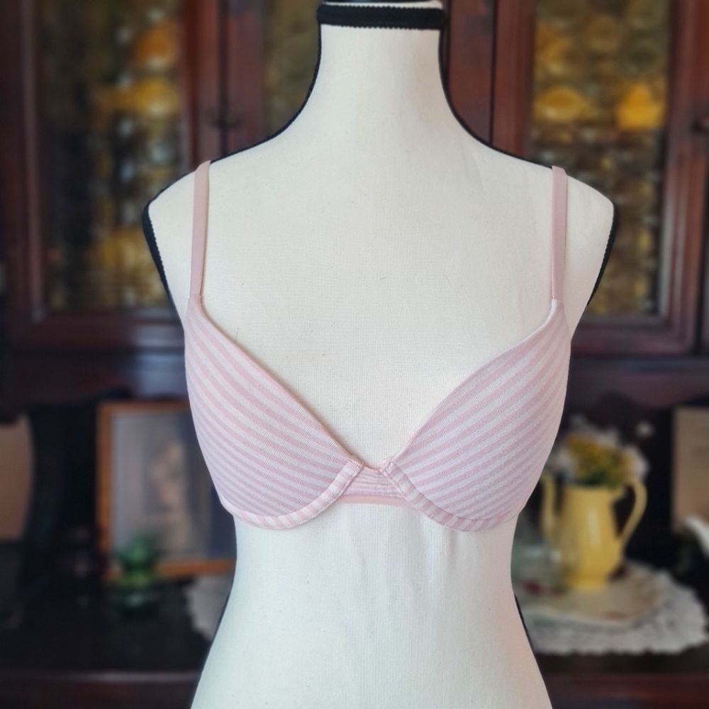 Soft Pink Striped Bra with Butterfly Clip size 32B